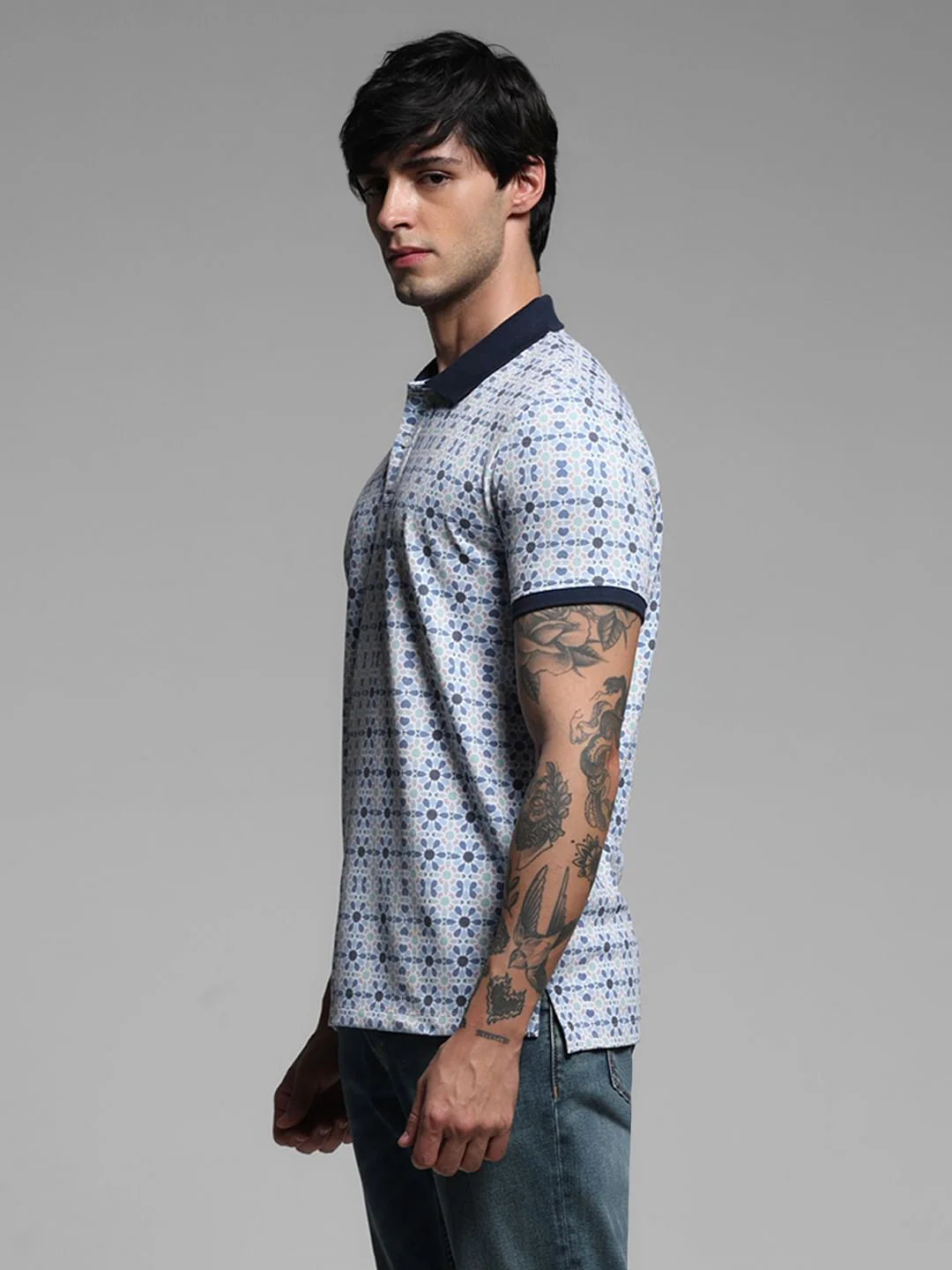 White Printed Polo T-shirt - Image 3