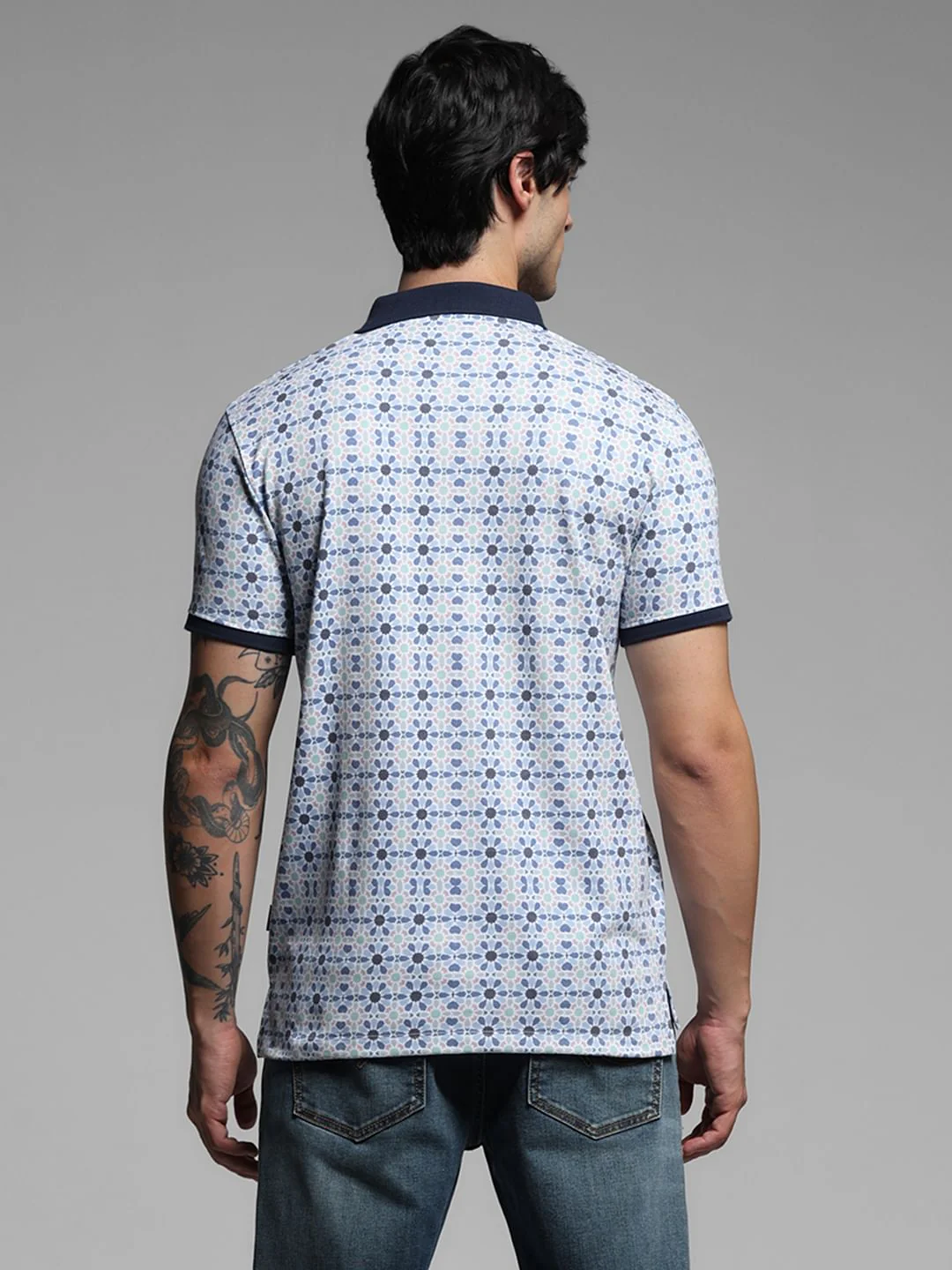 White Printed Polo T-shirt - Image 4