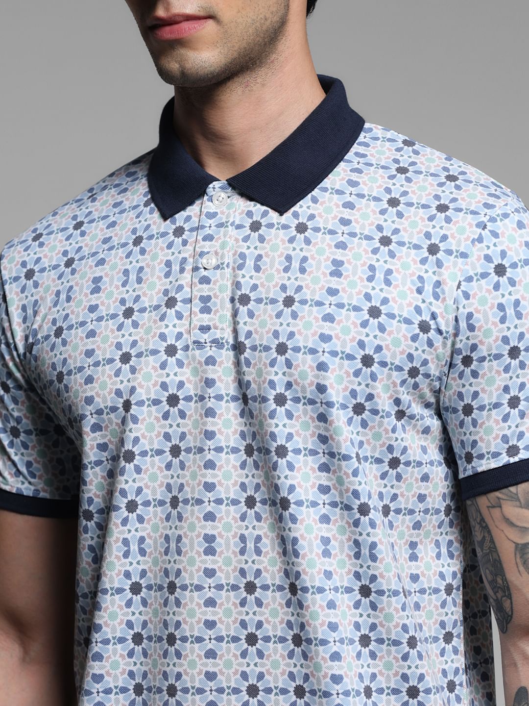 White Printed Polo T-shirt - Image 5