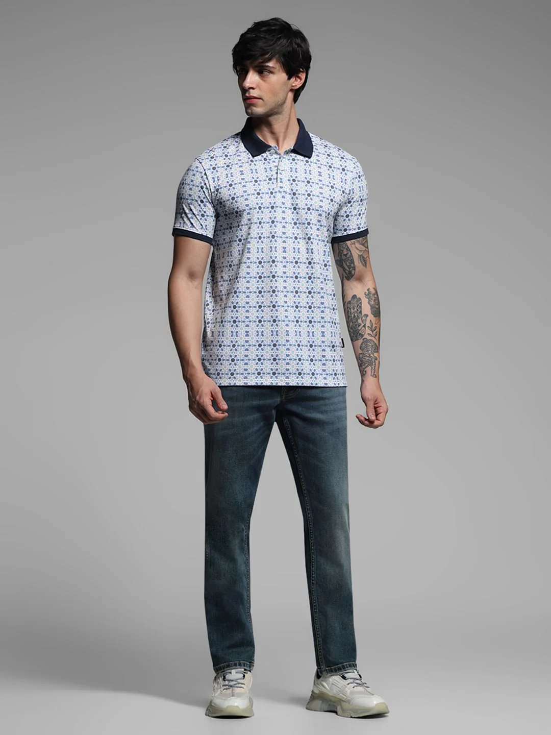 White Printed Polo T-shirt - Image 6