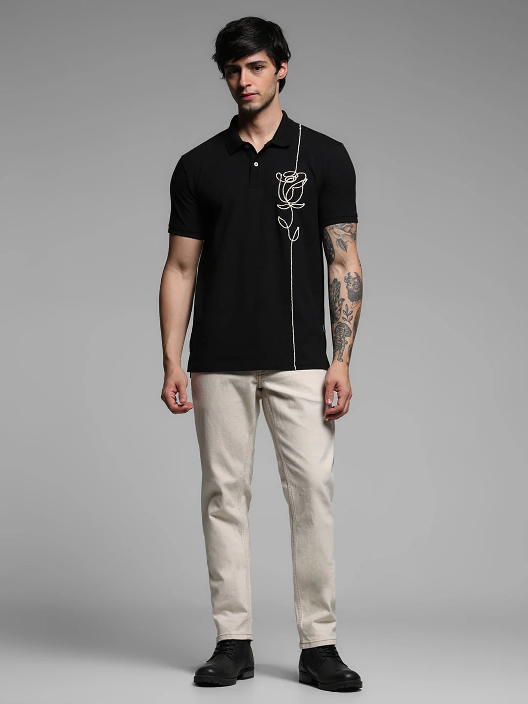 Black Rose Print Polo T-shirt - Image 6