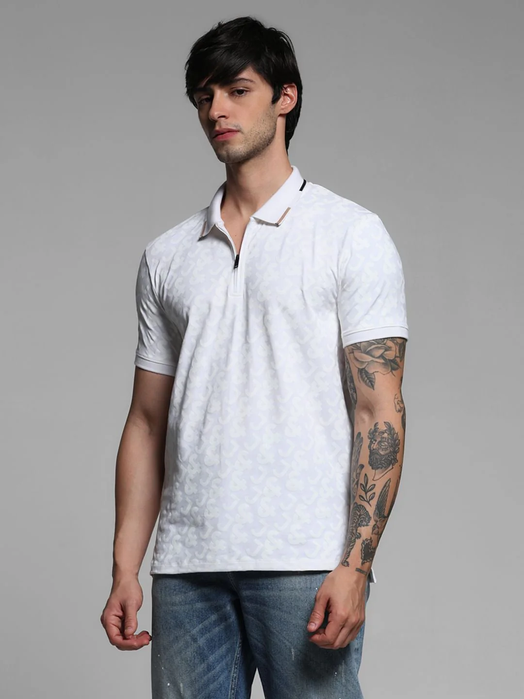 White Logo Print Polo T-shirt - Image 2