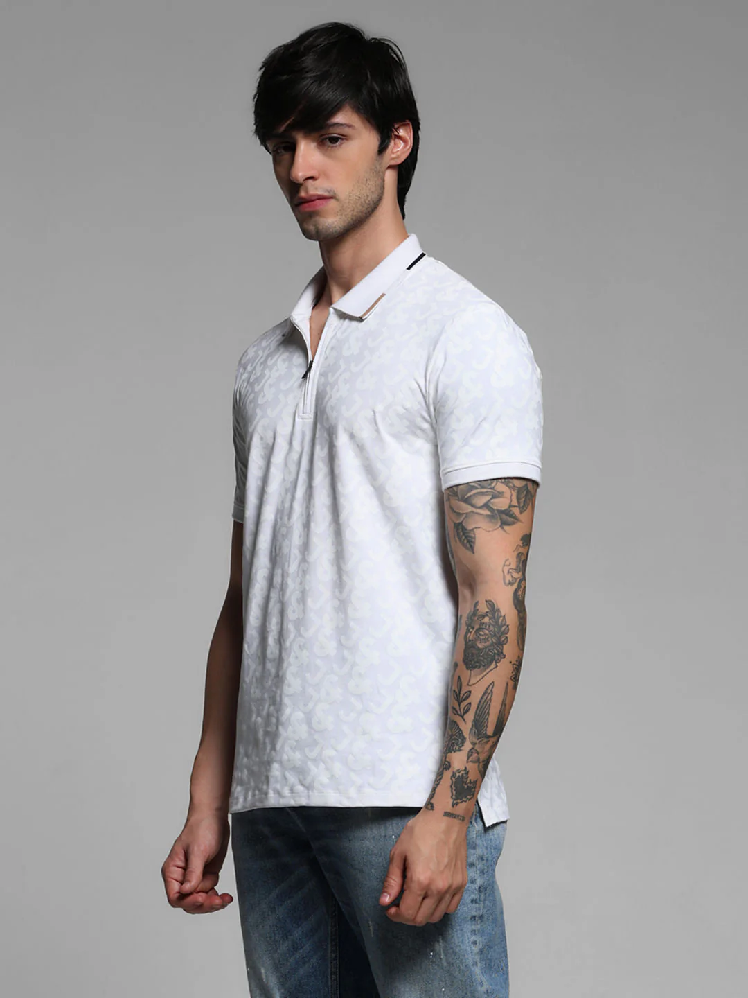 White Logo Print Polo T-shirt - Image 3