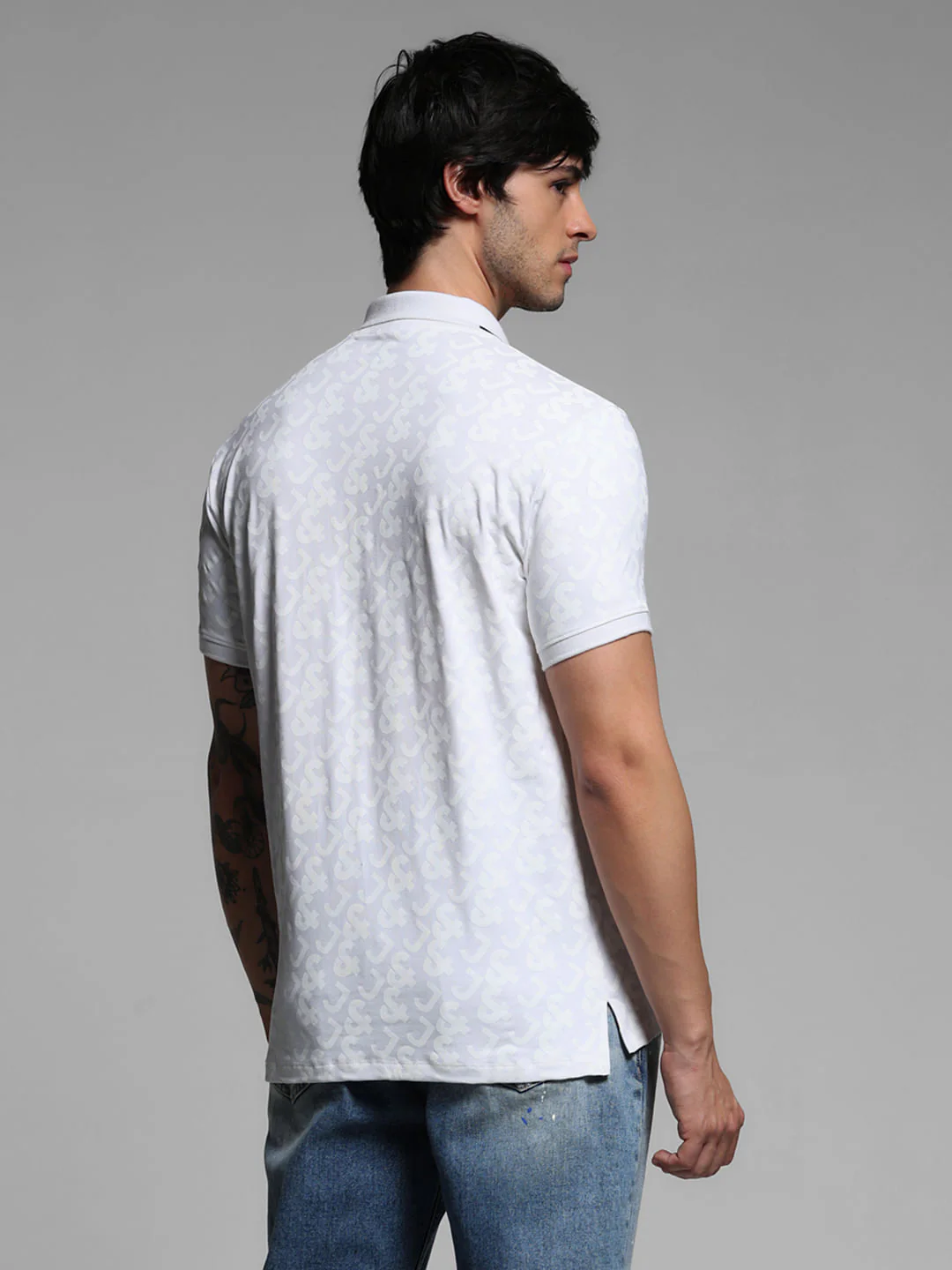 White Logo Print Polo T-shirt - Image 4