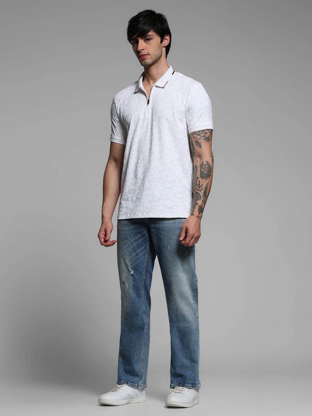 White Logo Print Polo T-shirt - Image 6