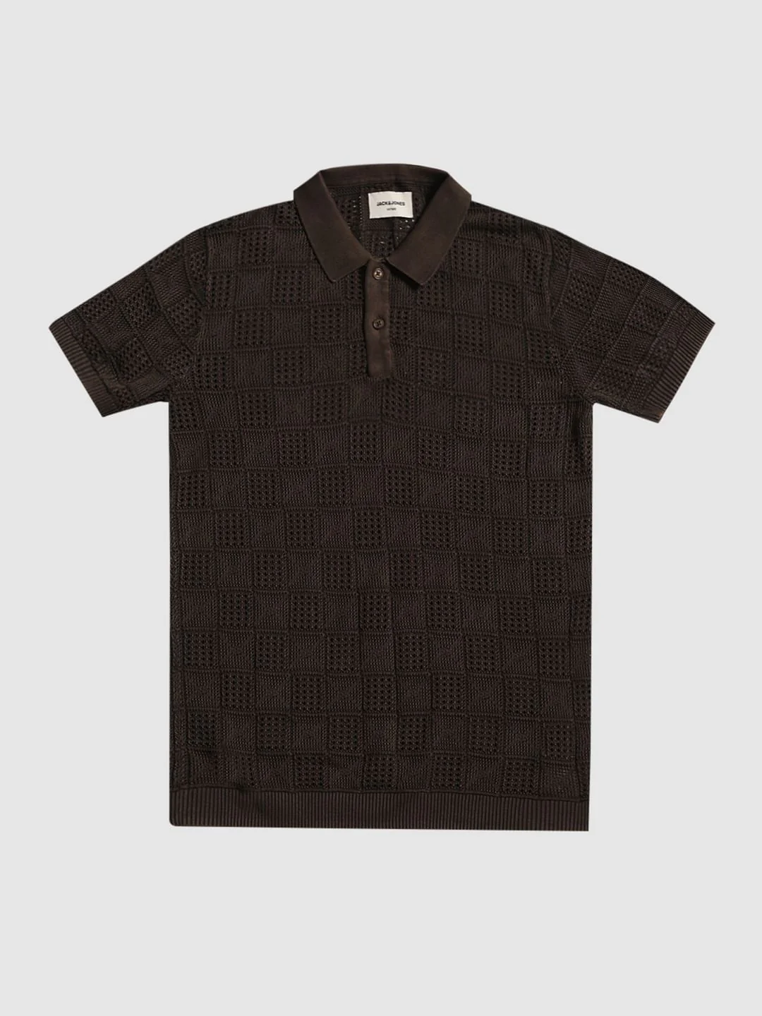 Dark Brown Textured Knitted Polo - Image 7