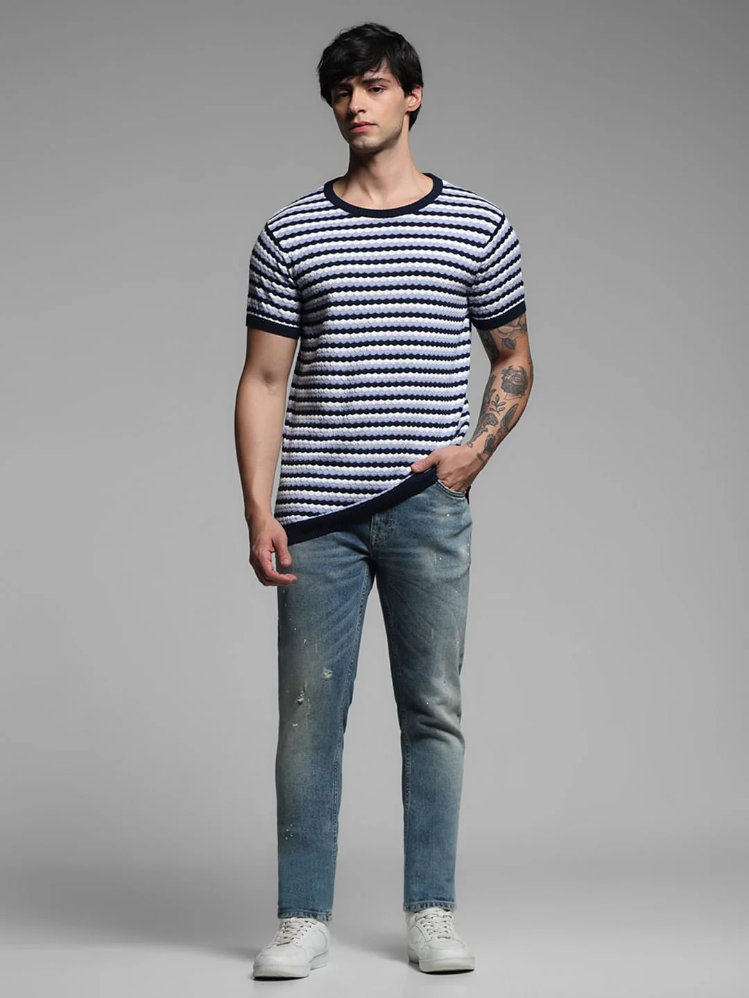 Blue Printed Knitted Pullover - Image 6
