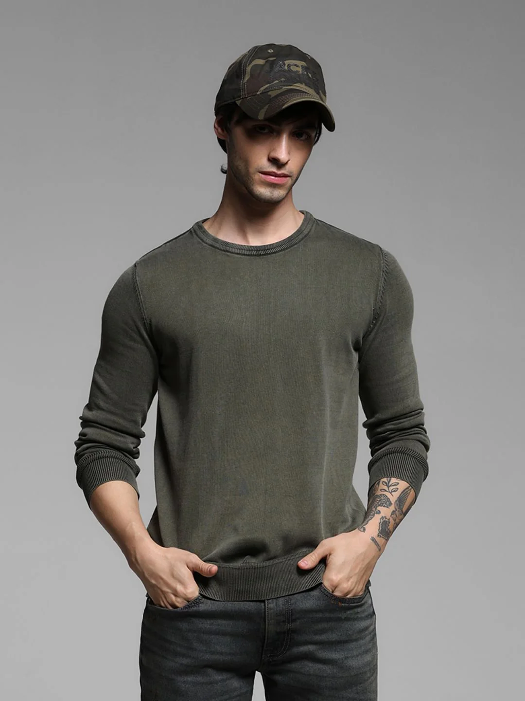 Green Knitted Cotton Pullover