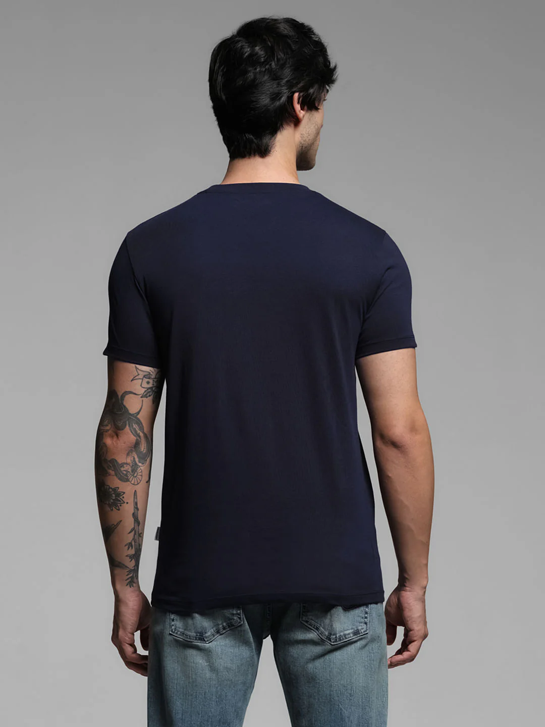 Navy Blue Logo Print Crew Neck T-shirt - Image 4