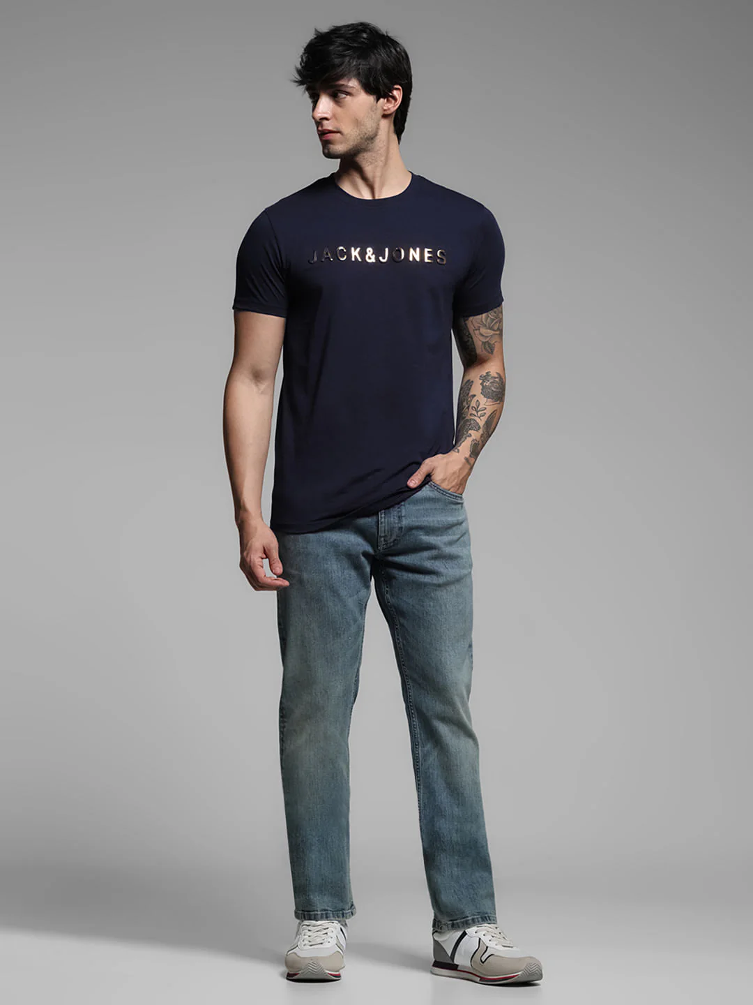 Navy Blue Logo Print Crew Neck T-shirt - Image 6