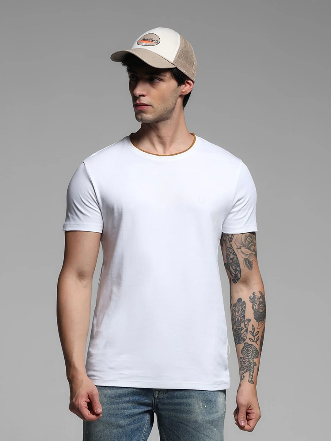 Brown Cotton Crew Neck T-shirt