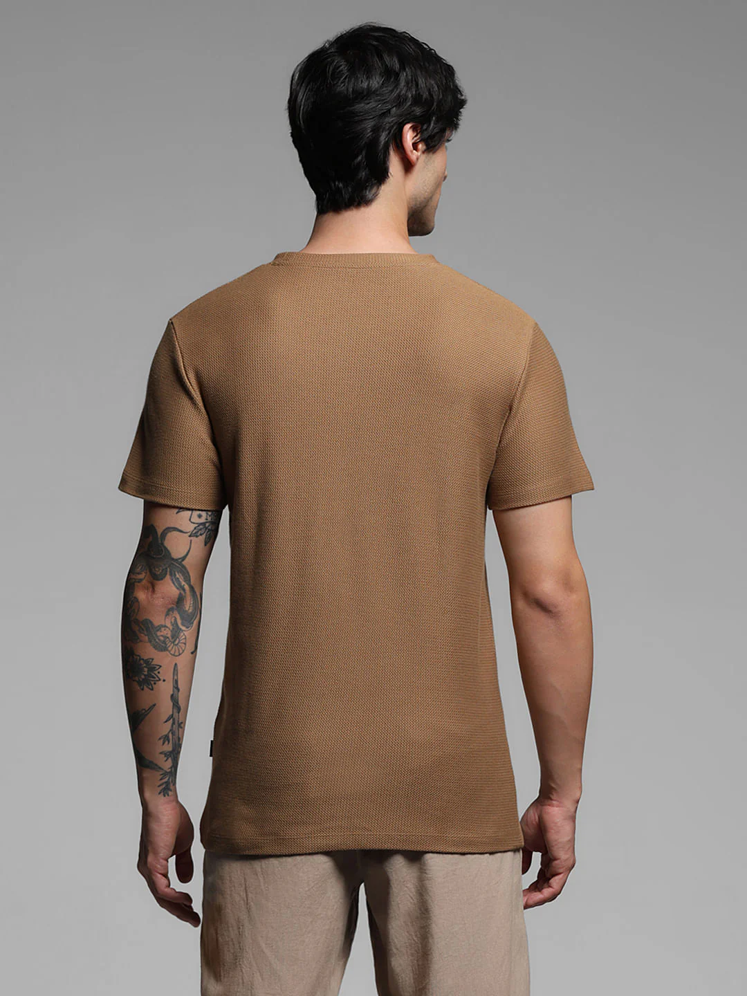 Brown Crochet Pocket Detail T-shirt - Image 4