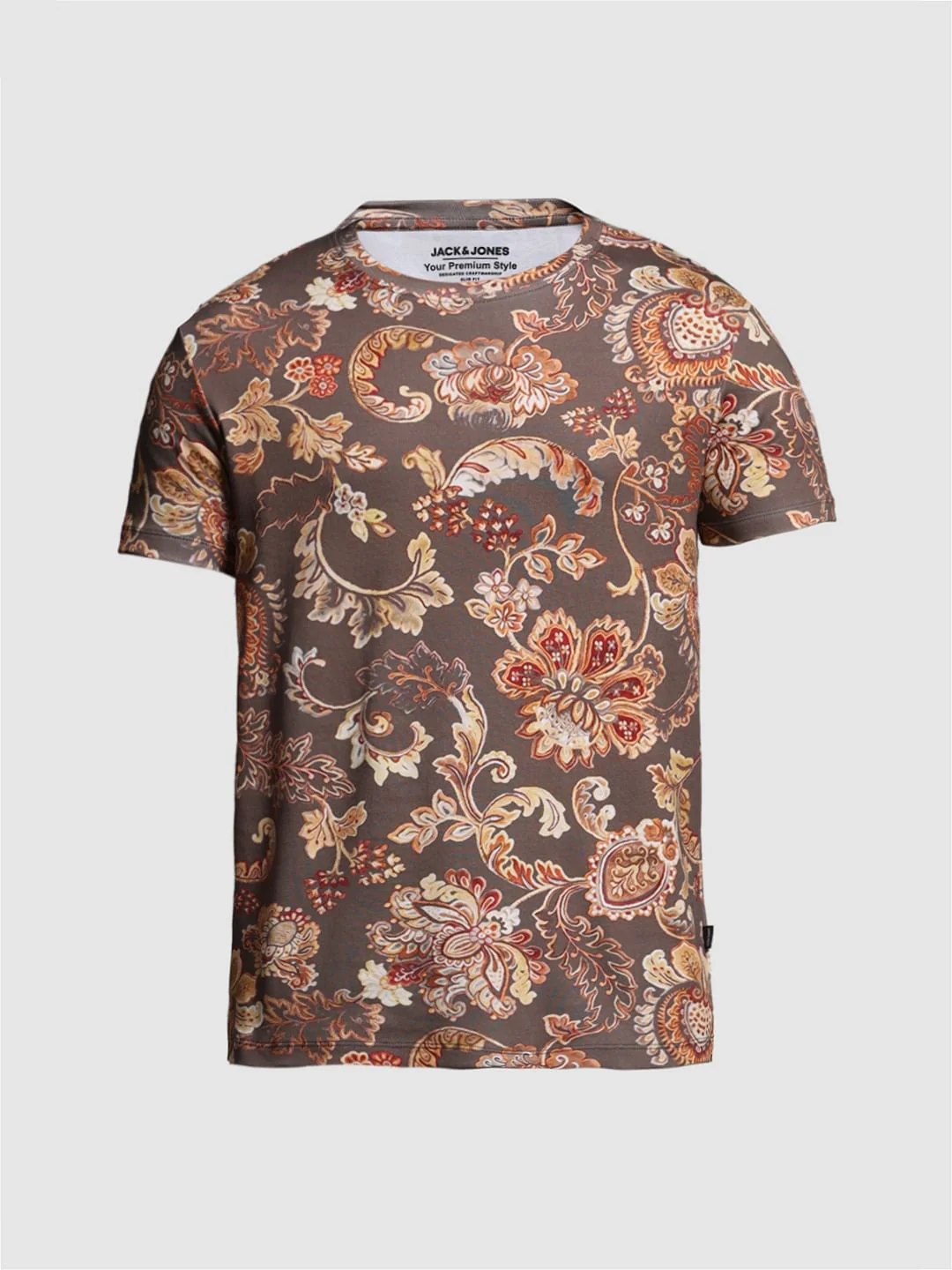 Brown Printed Crew Neck T-shirt - Image 7