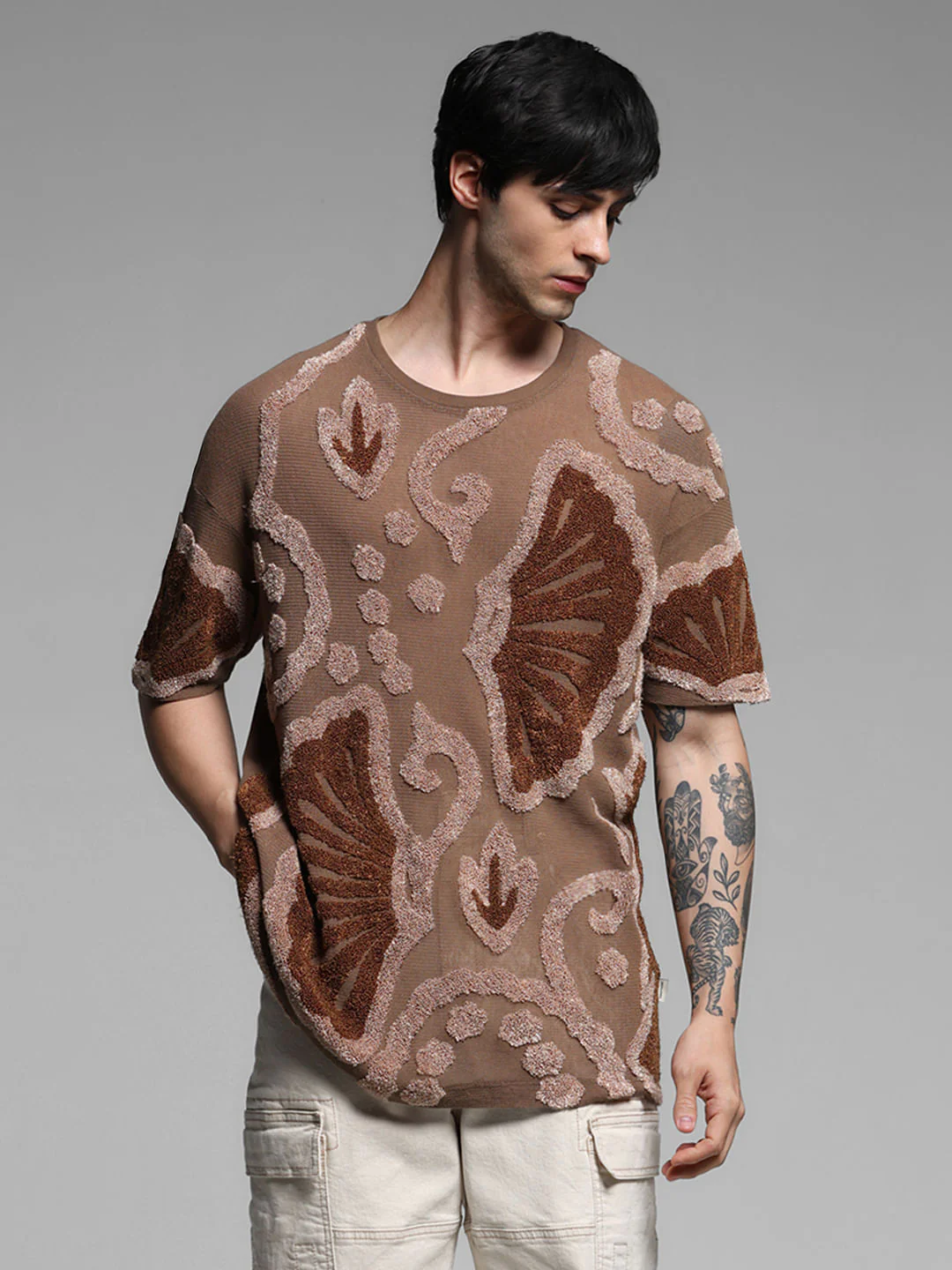 Brown Printed Oversized T-shirt - Image 2