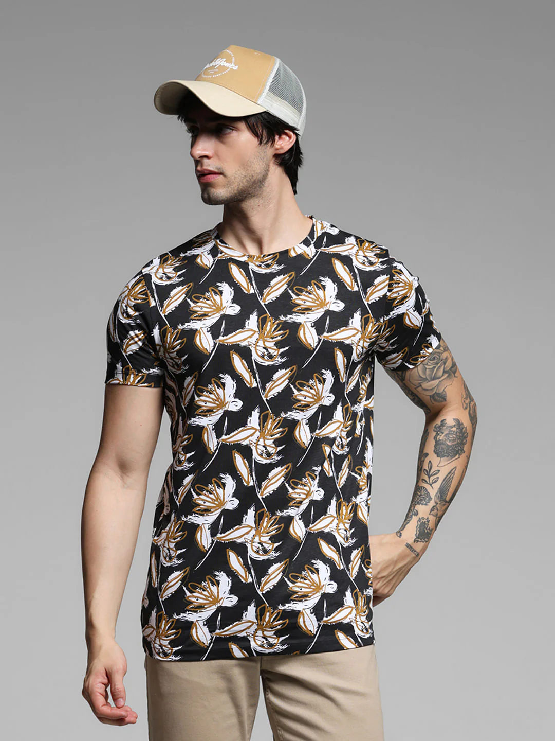 Black Abstract Print Crew Neck T-shirt