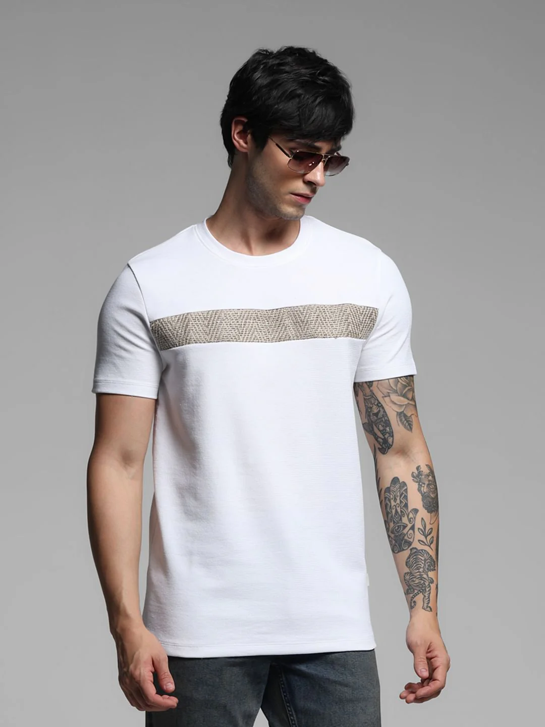 White Crochet Patch Detail T-shirt