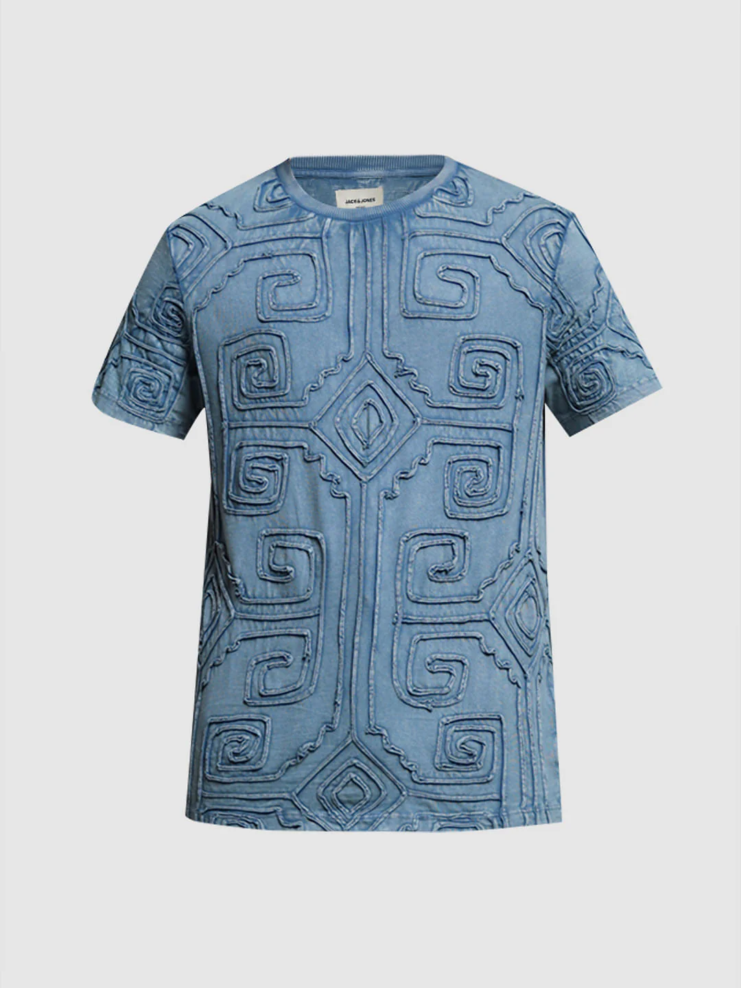 Blue Embroidered Washed Cotton T-shirt - Image 7