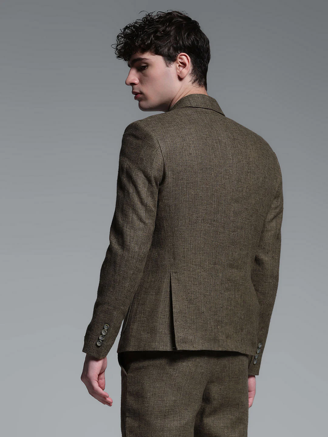 Dark Brown Linen Suit Set Blazer - Image 4