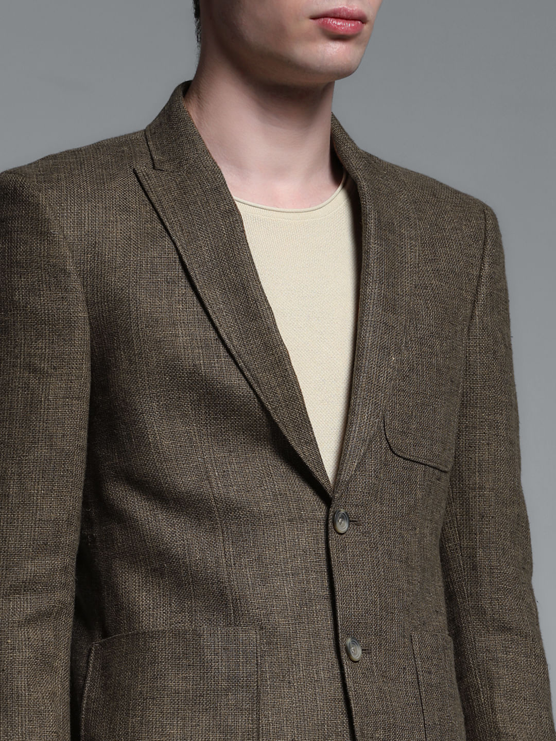 Dark Brown Linen Suit Set Blazer - Image 5