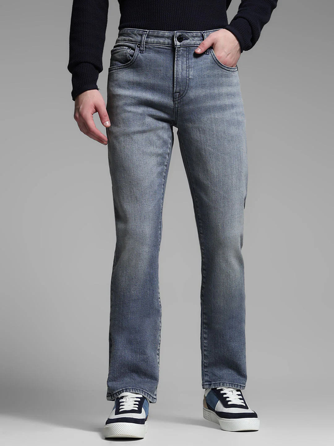 Blue Mid Rise Clark Regular Fit Jeans
