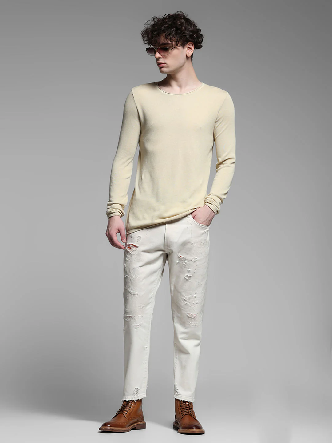 Beige Distressed Frank Anti Fit Jeans - Image 7