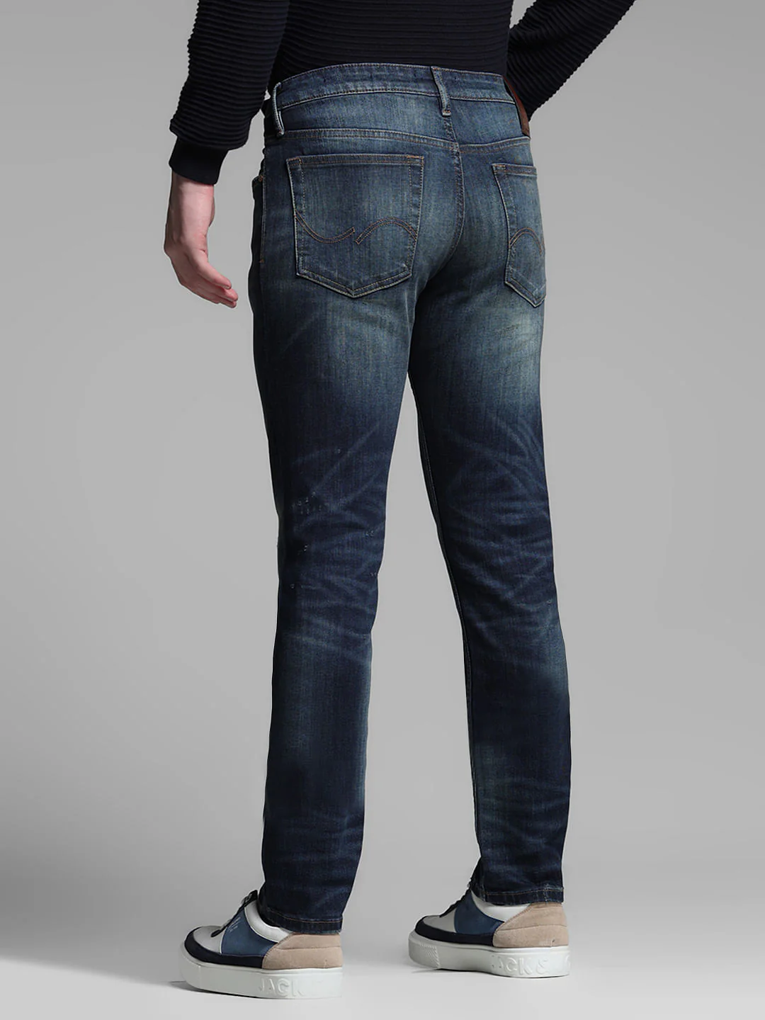 Dark Blue Distressed Glenn Slim Fit Jeans - Image 3
