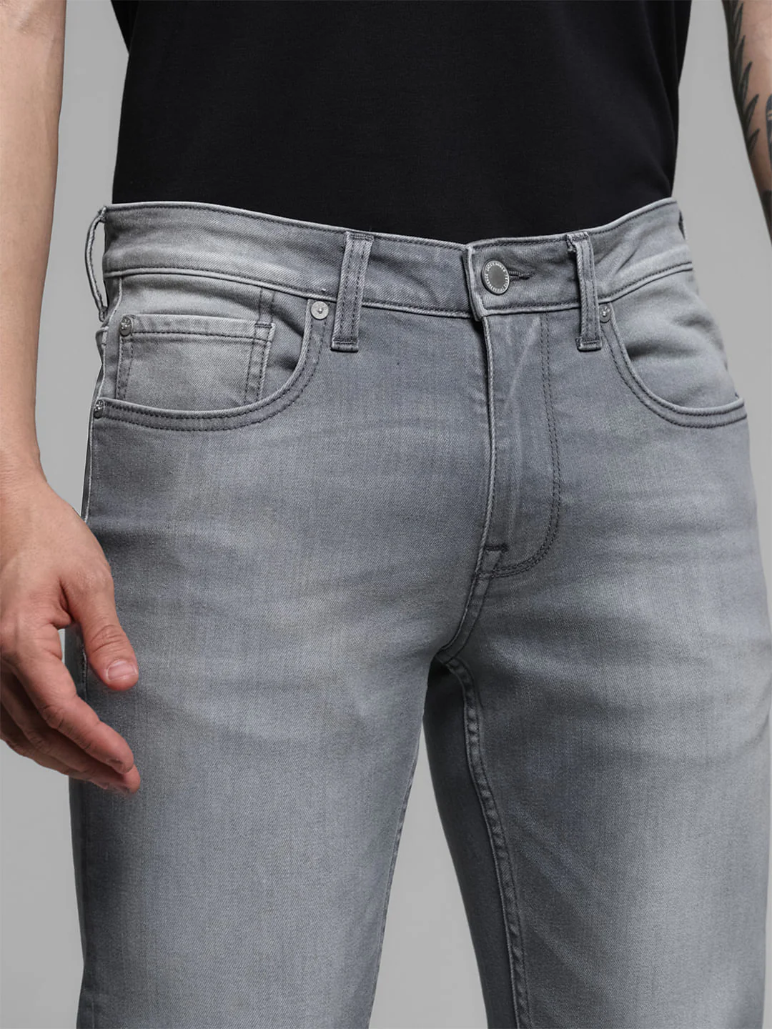 Grey Mid Rise Brak Slim Fit - Image 4