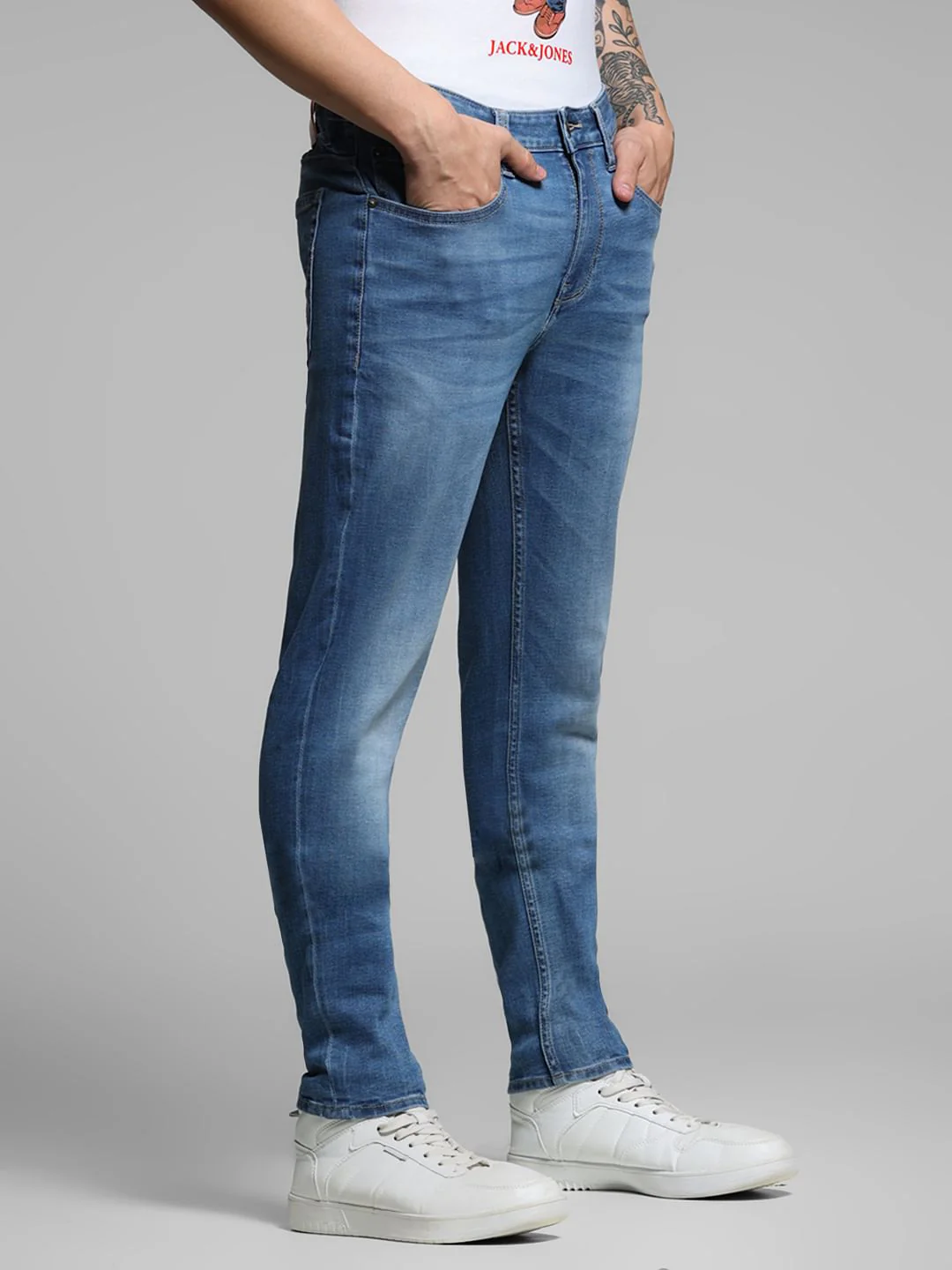 Light Blue Mid Rise Washed Brak Slim Fit Jeans - Image 2