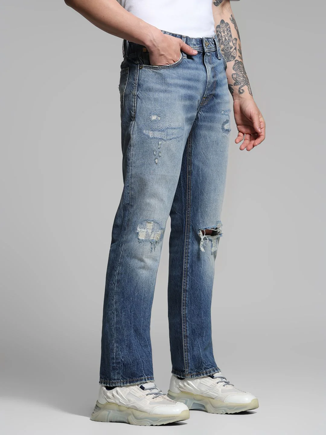 Blue Distressed Clark Regular Fit Jeans - Image 2