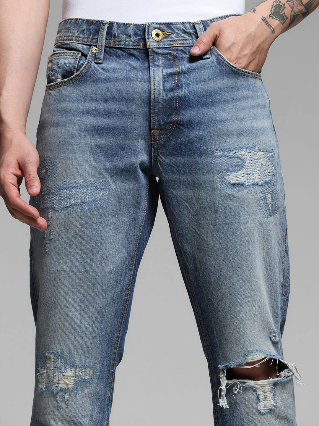 Blue Distressed Clark Regular Fit Jeans - Image 4