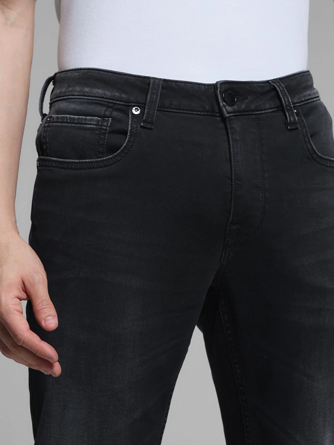Black Mid Rise Knitted Regular Fit Jeans - Image 4