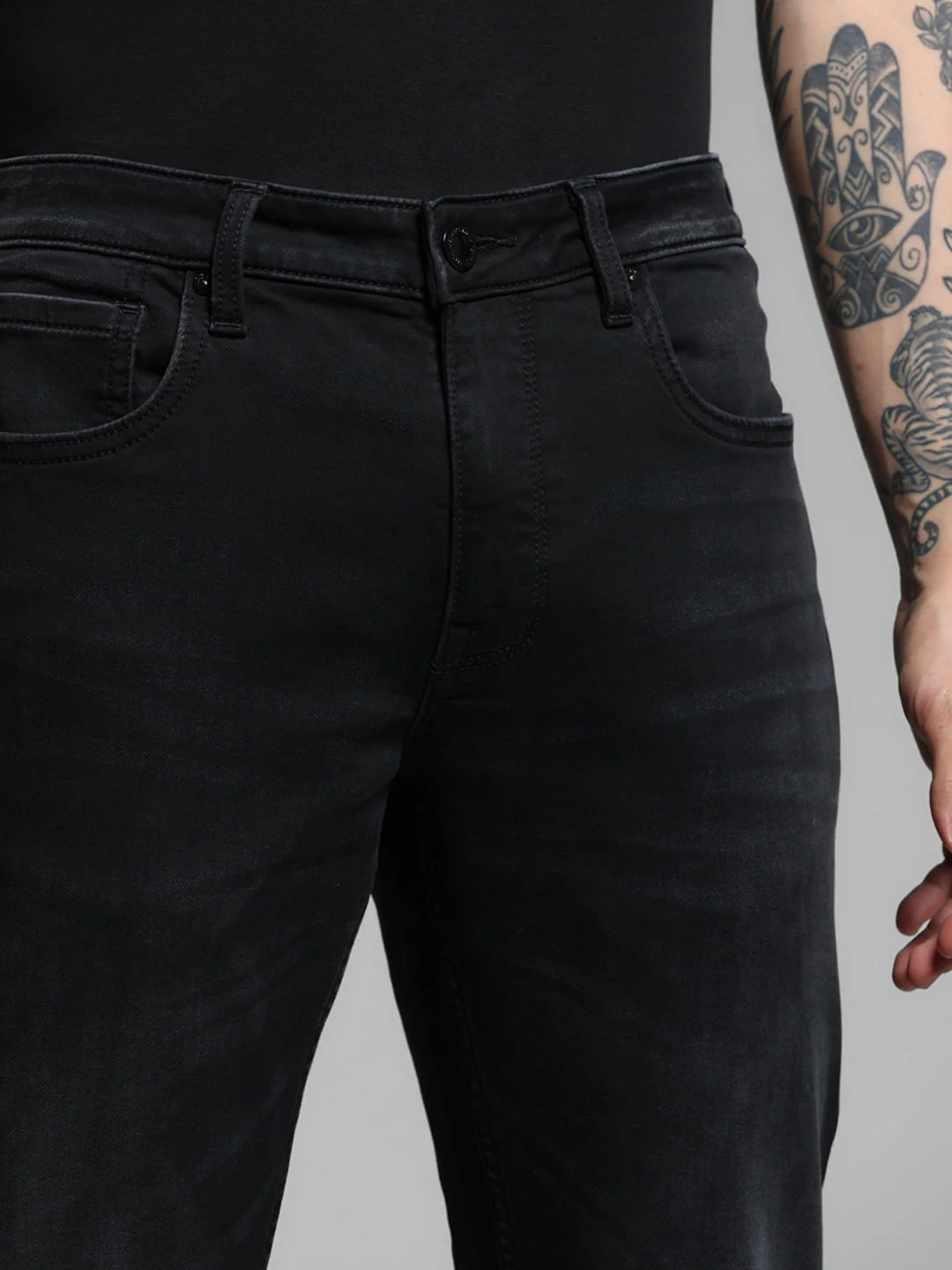 Black Low Rise Knitted Slim Fit Jeans - Image 4