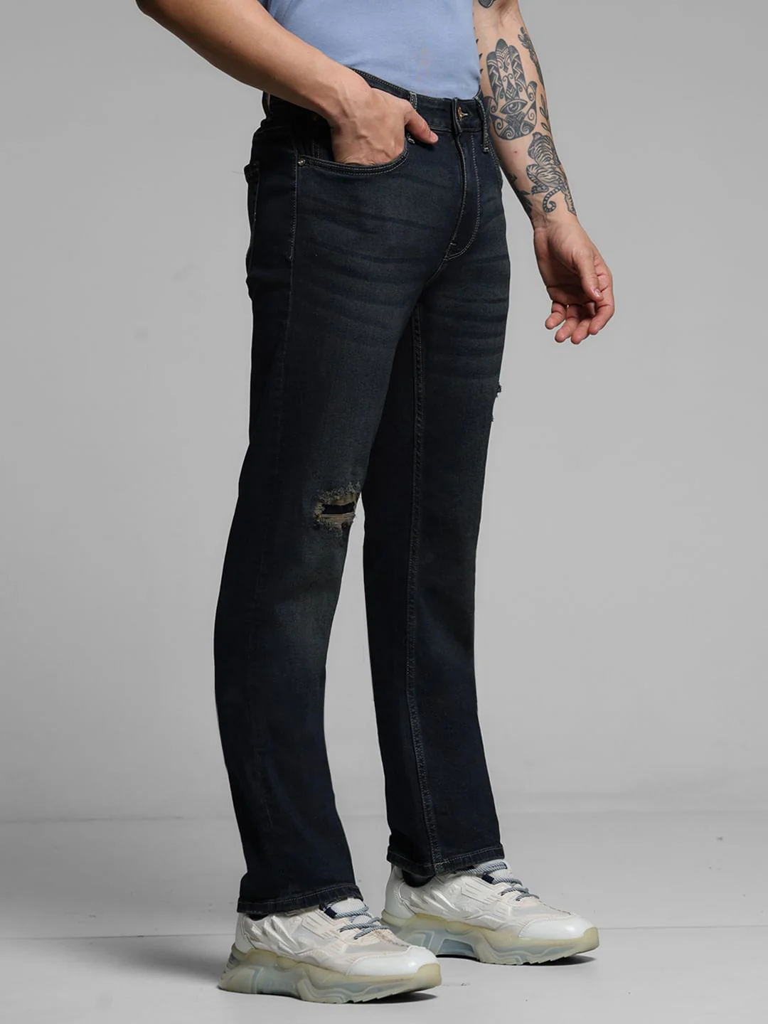 Dark Blue Distressed Clark Regular Fit Jeans - Image 2