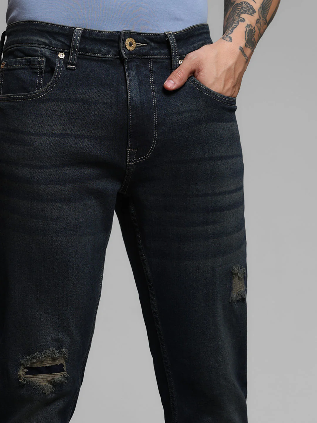 Dark Blue Distressed Clark Regular Fit Jeans - Image 4