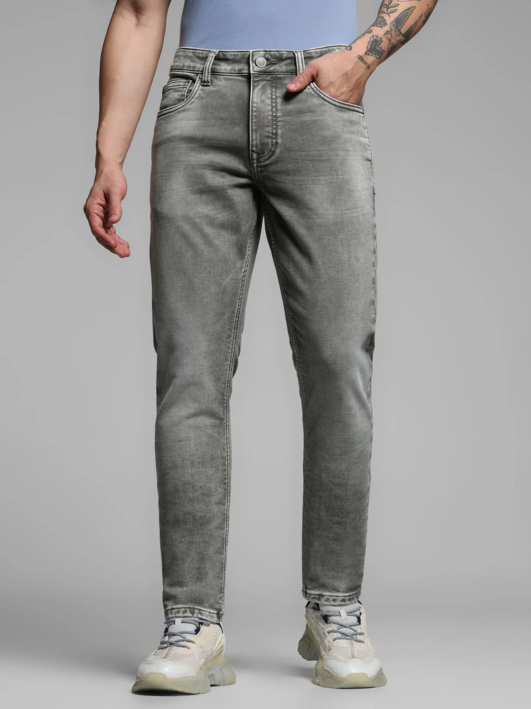 Grey Low Rise Glenn Knitted Slim Fit Jeans