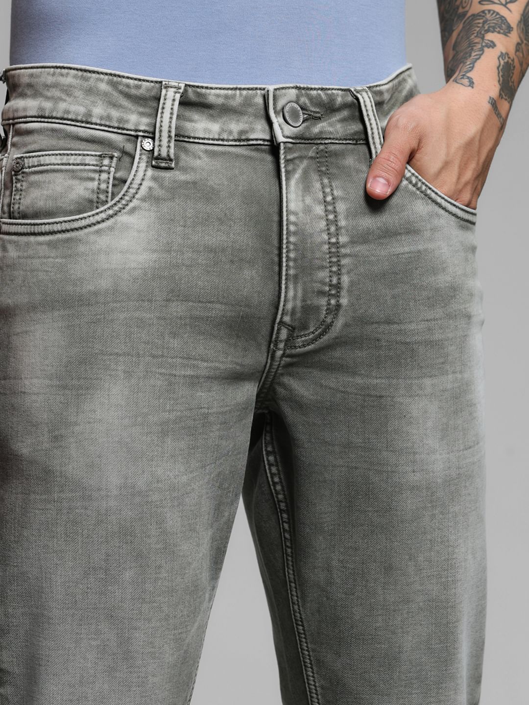Grey Low Rise Glenn Knitted Slim Fit Jeans - Image 4