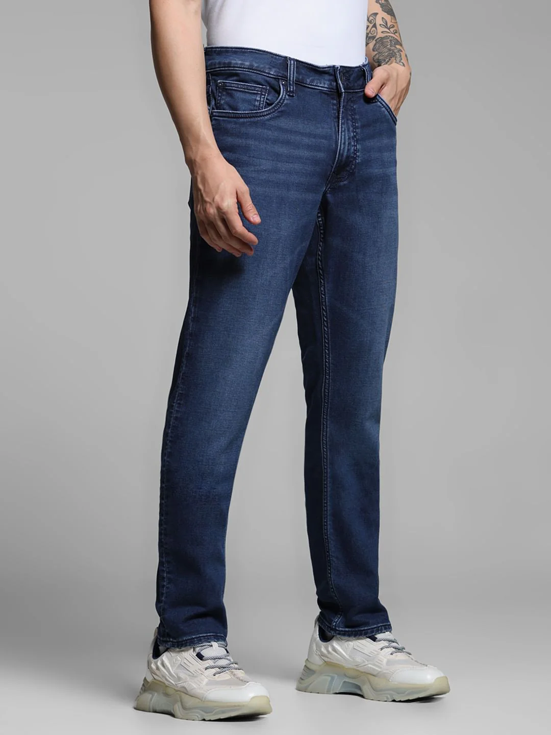 Blue Low Rise Knitted Slim Fit Jeans - Image 2