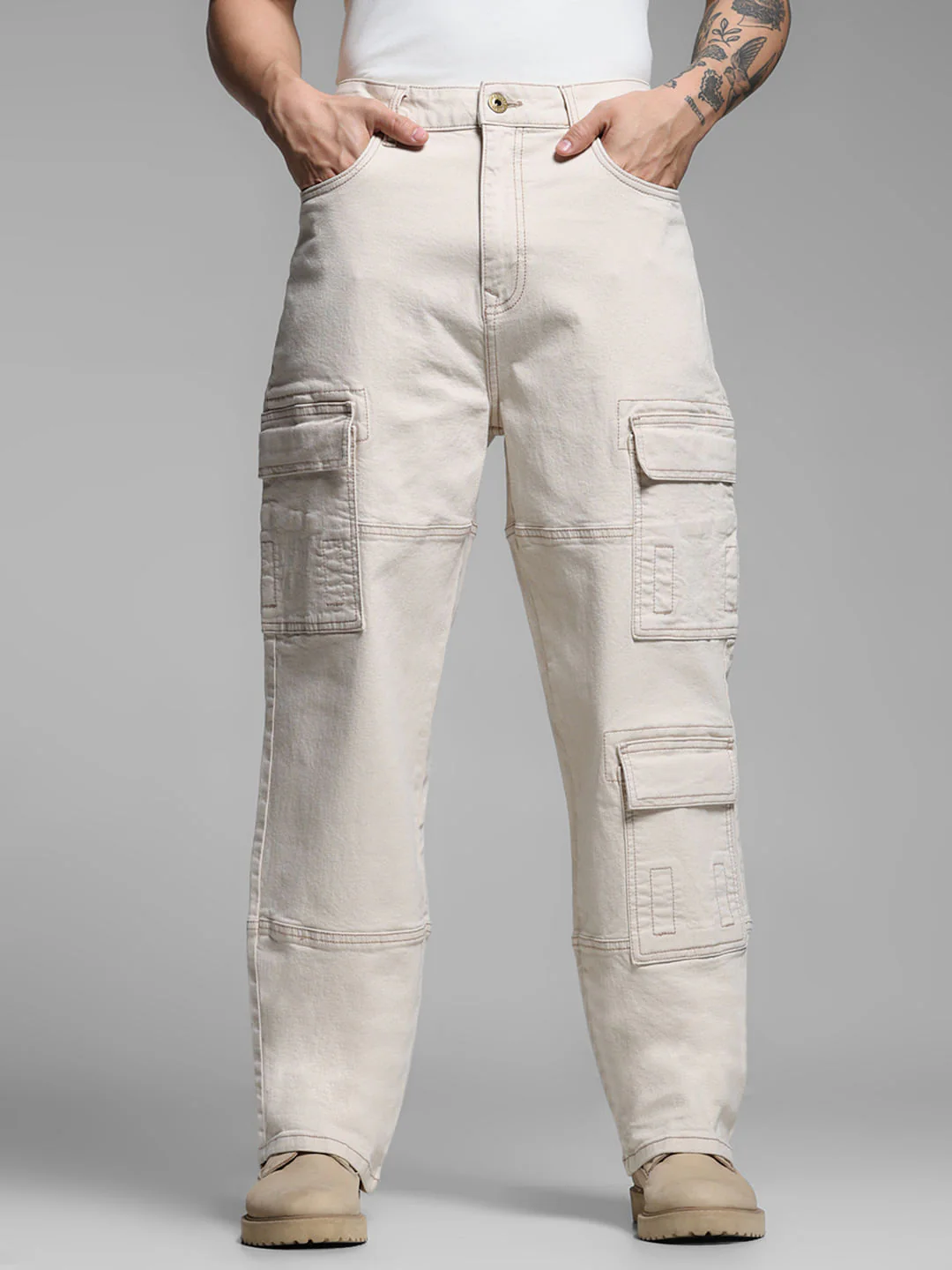 Beige High Rise Dario Loose Fit Jeans