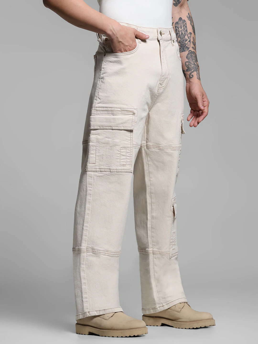 Beige High Rise Dario Loose Fit Jeans - Image 2