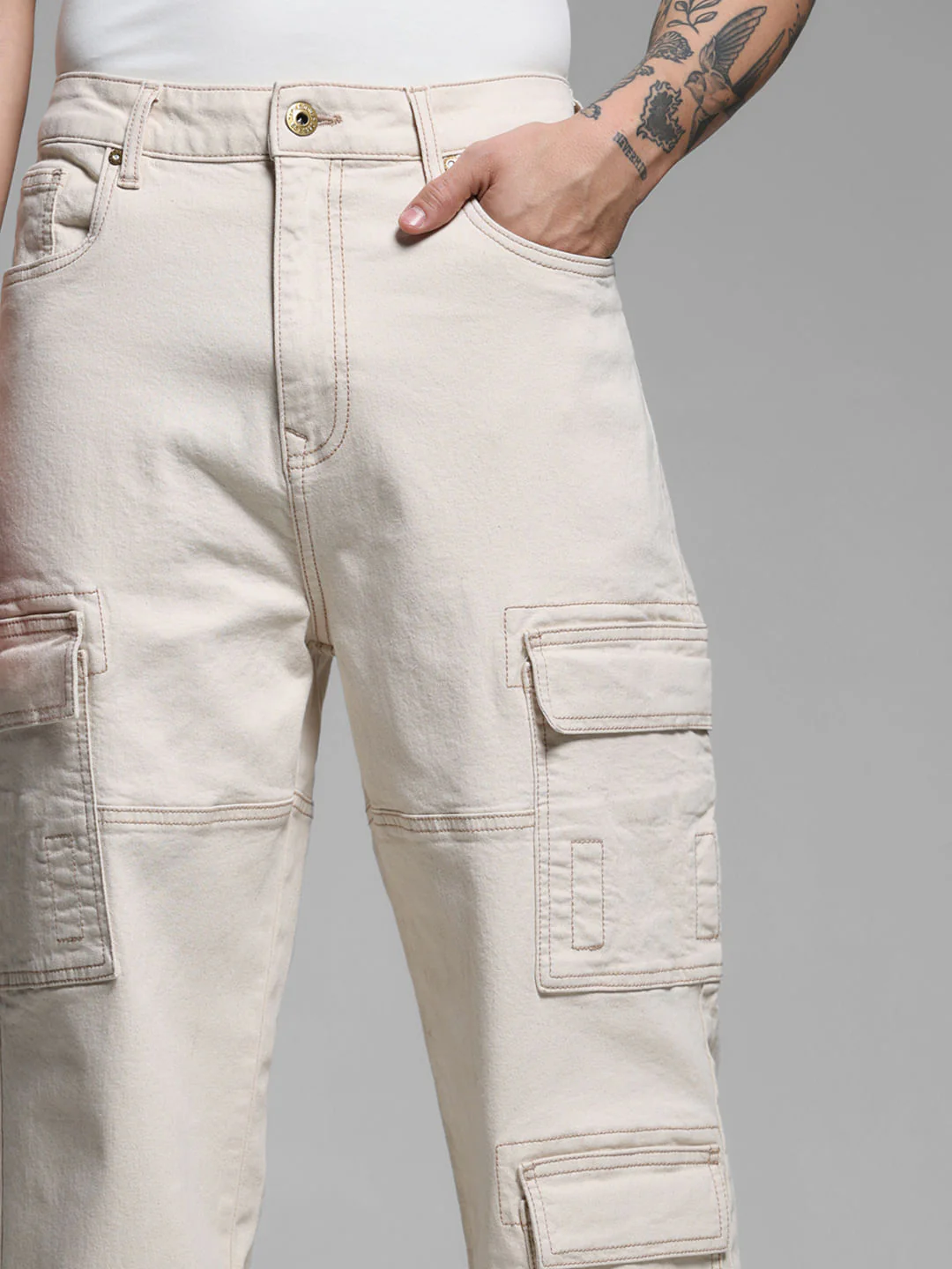 Beige High Rise Dario Loose Fit Jeans - Image 4