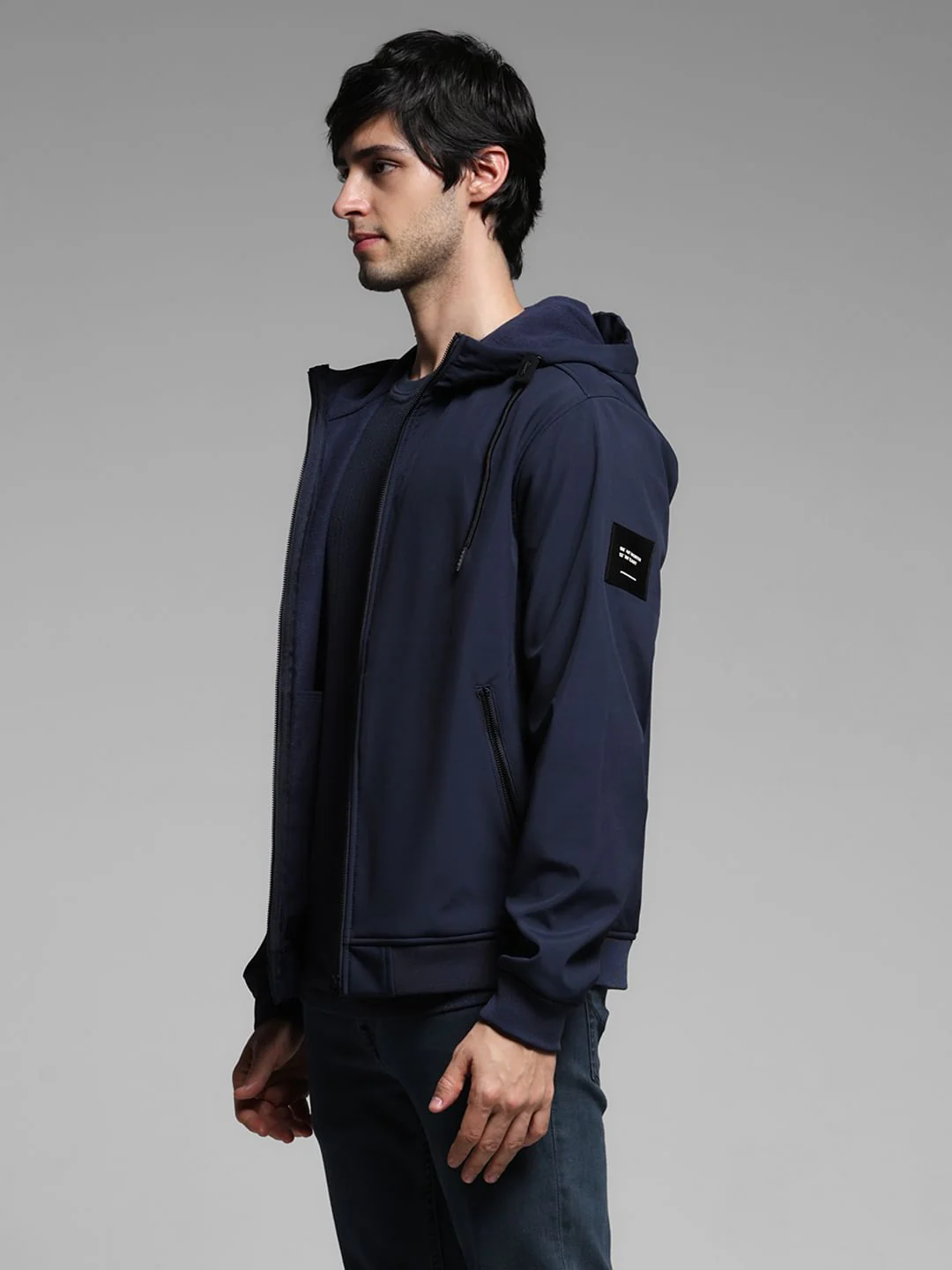 Navy Blue Softshell Hooded Windcheater - Image 3