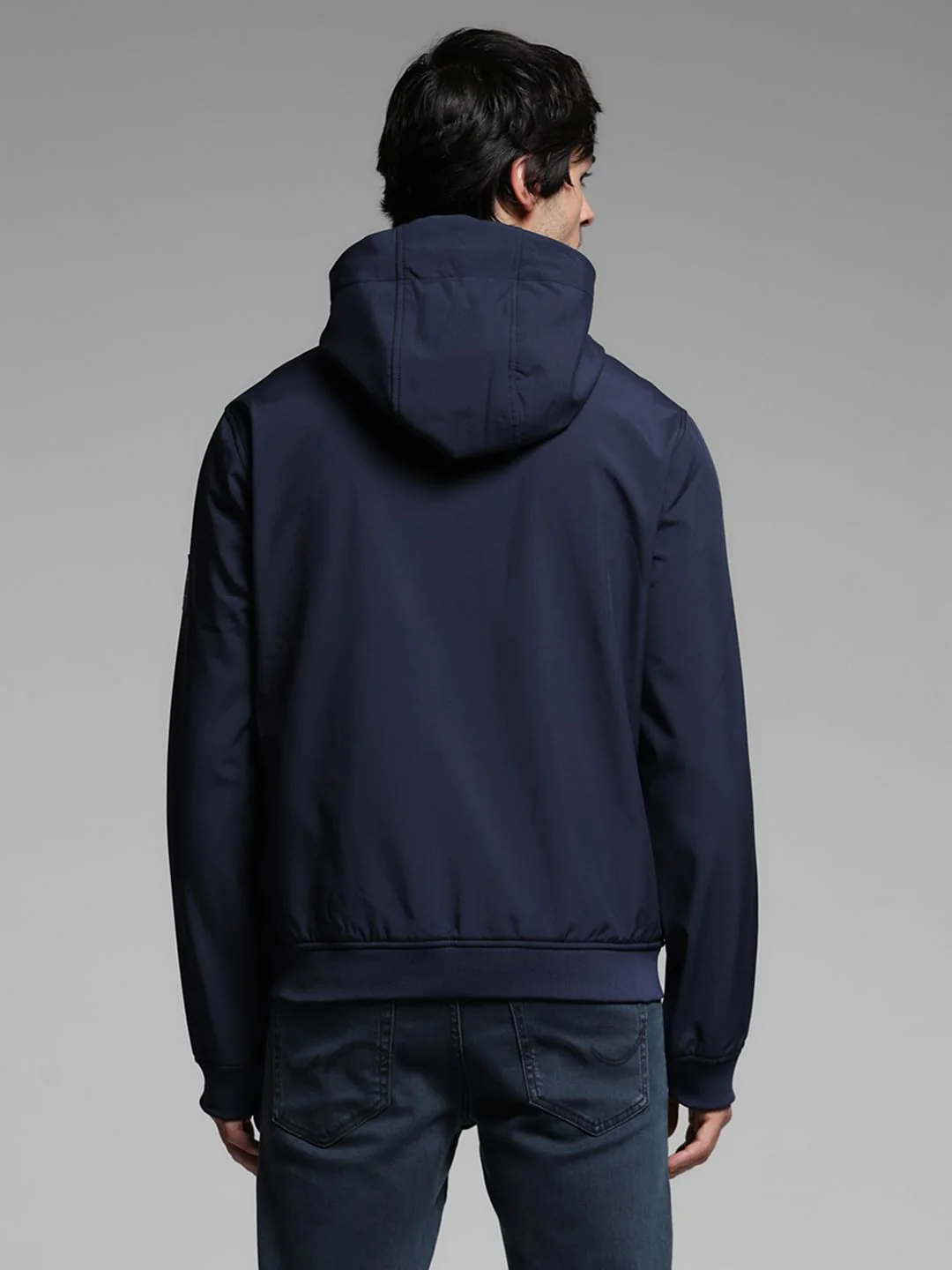 Navy Blue Softshell Hooded Windcheater - Image 4