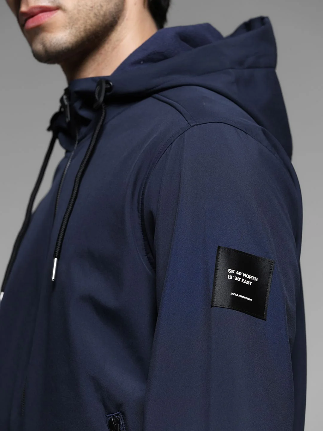 Navy Blue Softshell Hooded Windcheater - Image 6