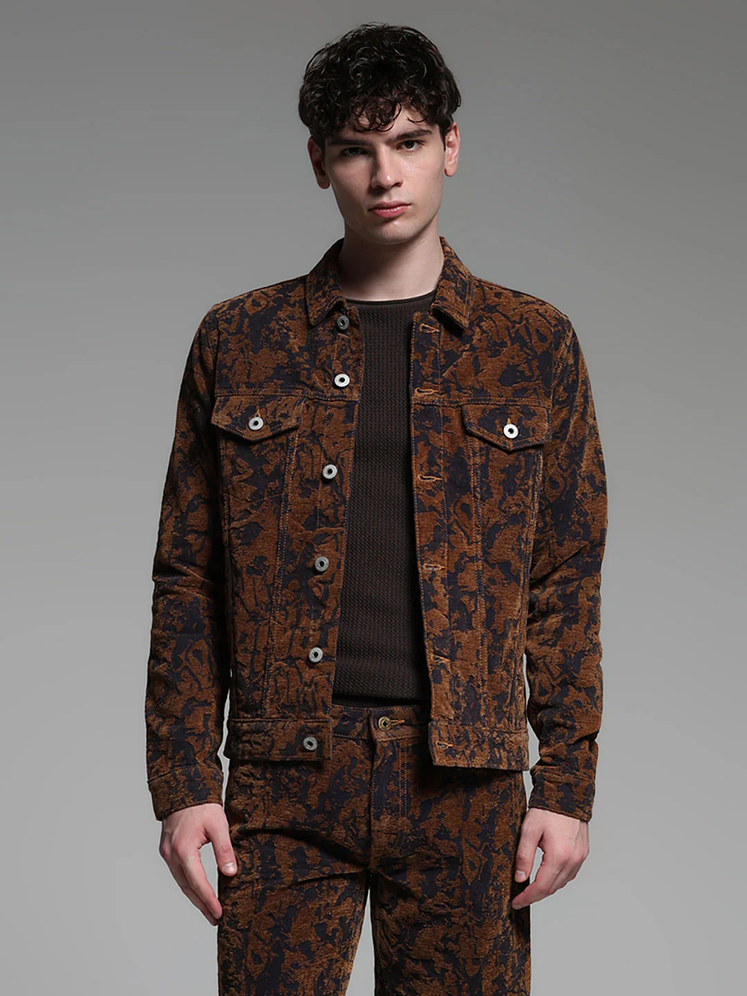 Bronze Brown Abstract Print Co-ord Set Jacket - Image 2