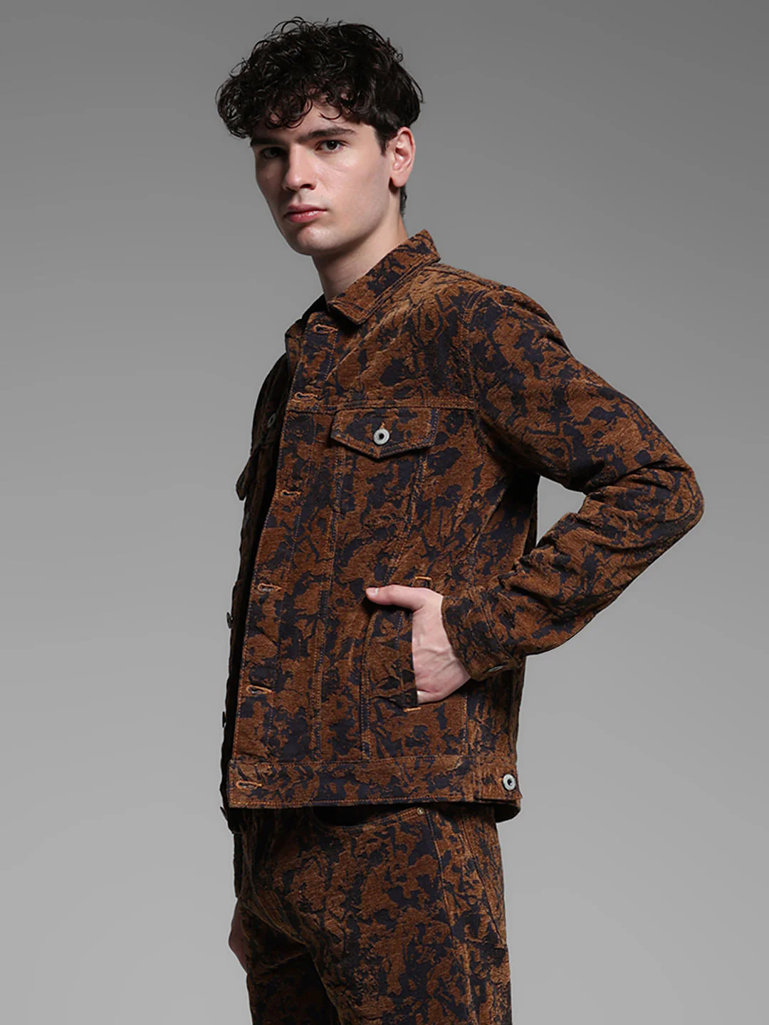 Bronze Brown Abstract Print Co-ord Set Jacket - Image 3