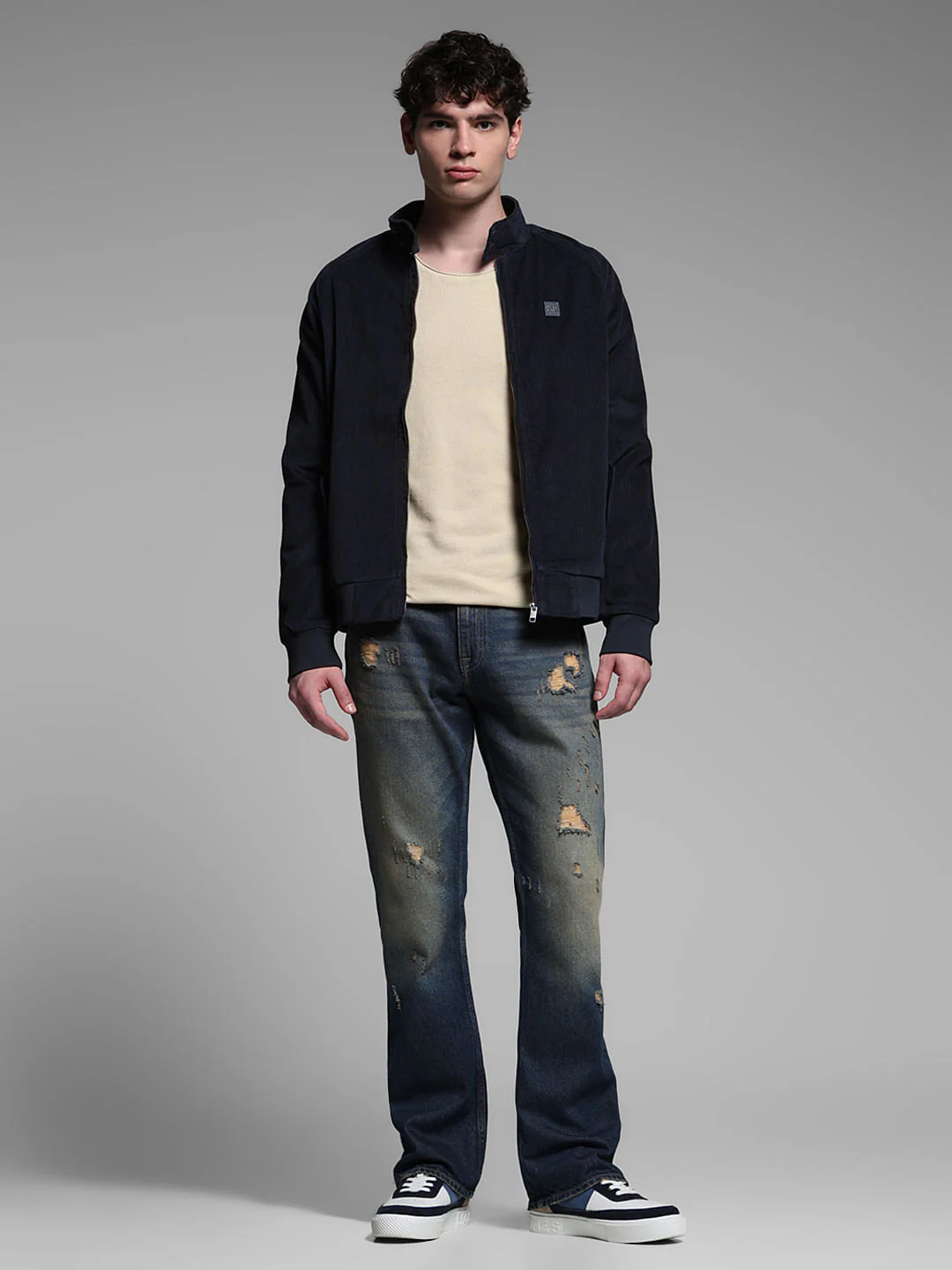 BLUE HIGH NECK BOMBER JACKET - Image 6