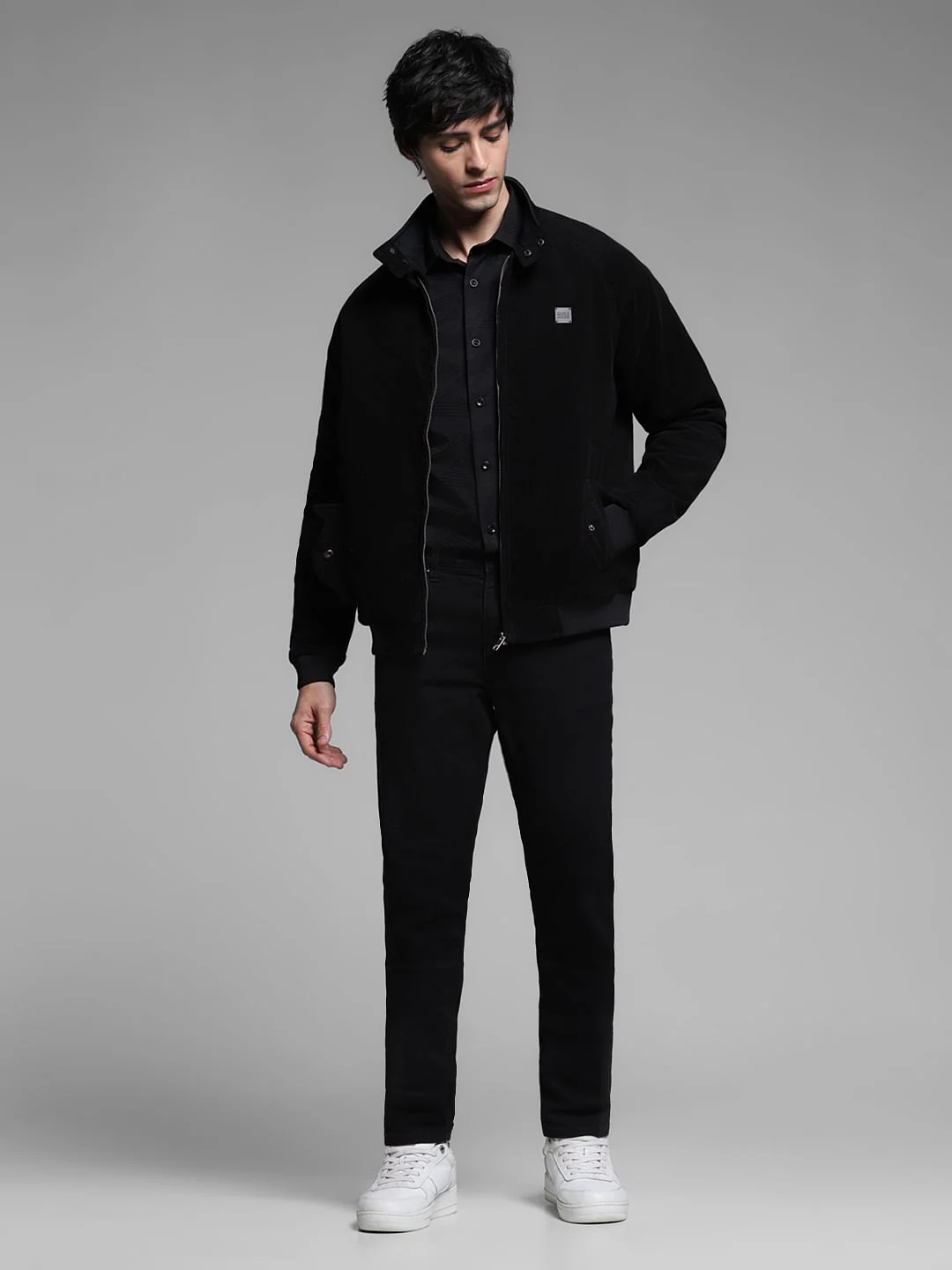 Black High Neck Corduroy Jacket - Image 6
