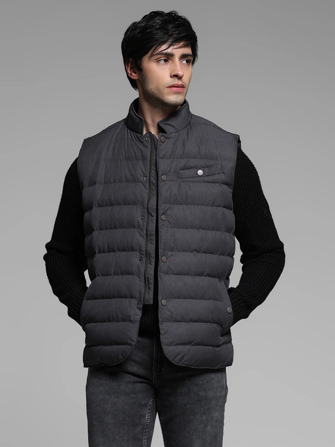 Black Puffer Vest Jacket - Image 2