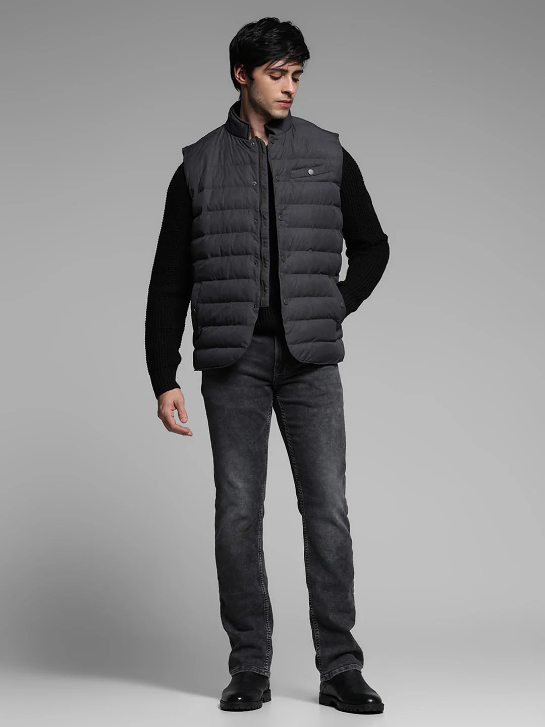 Black Puffer Vest Jacket - Image 6