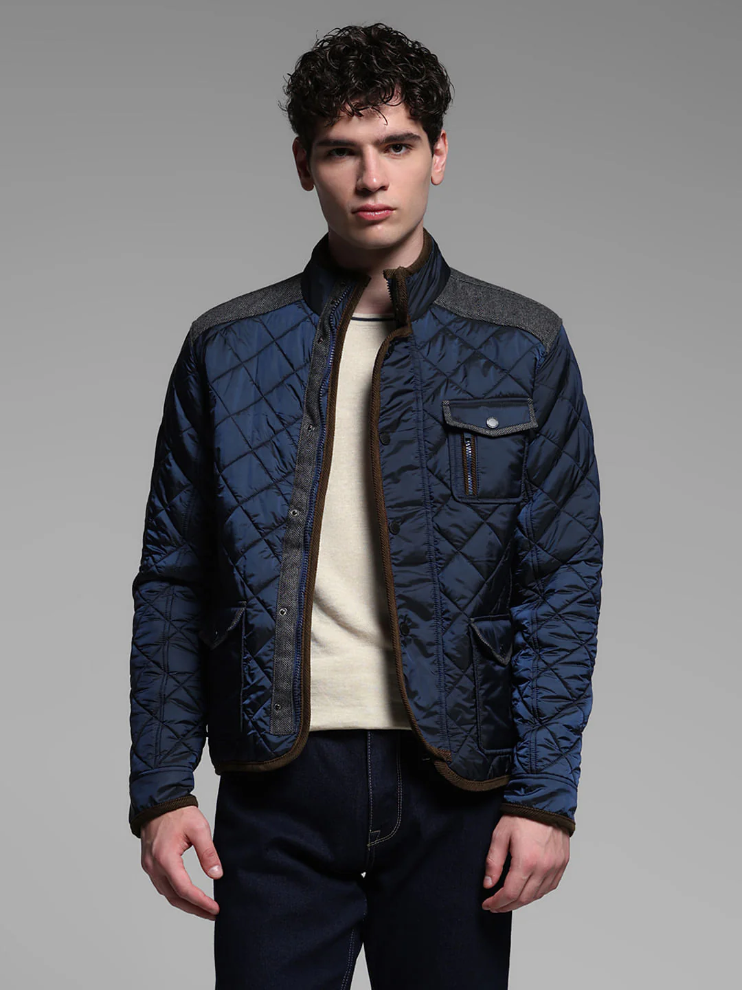 BLUE HIGH NECK JACKET - Image 2